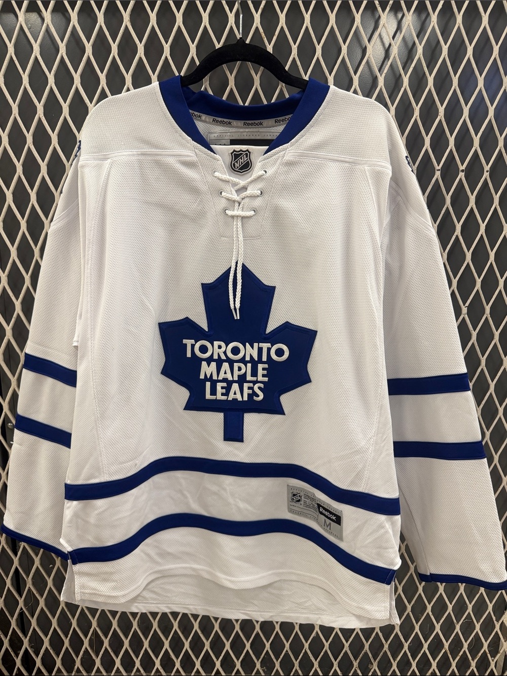 Adult Reebok White and Blue Toronto Maple Leafs Replica Hockey Jersey
